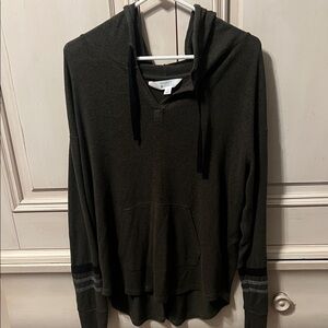 Market & Spruce Dark Olive Hoodie with Striped Sleeves